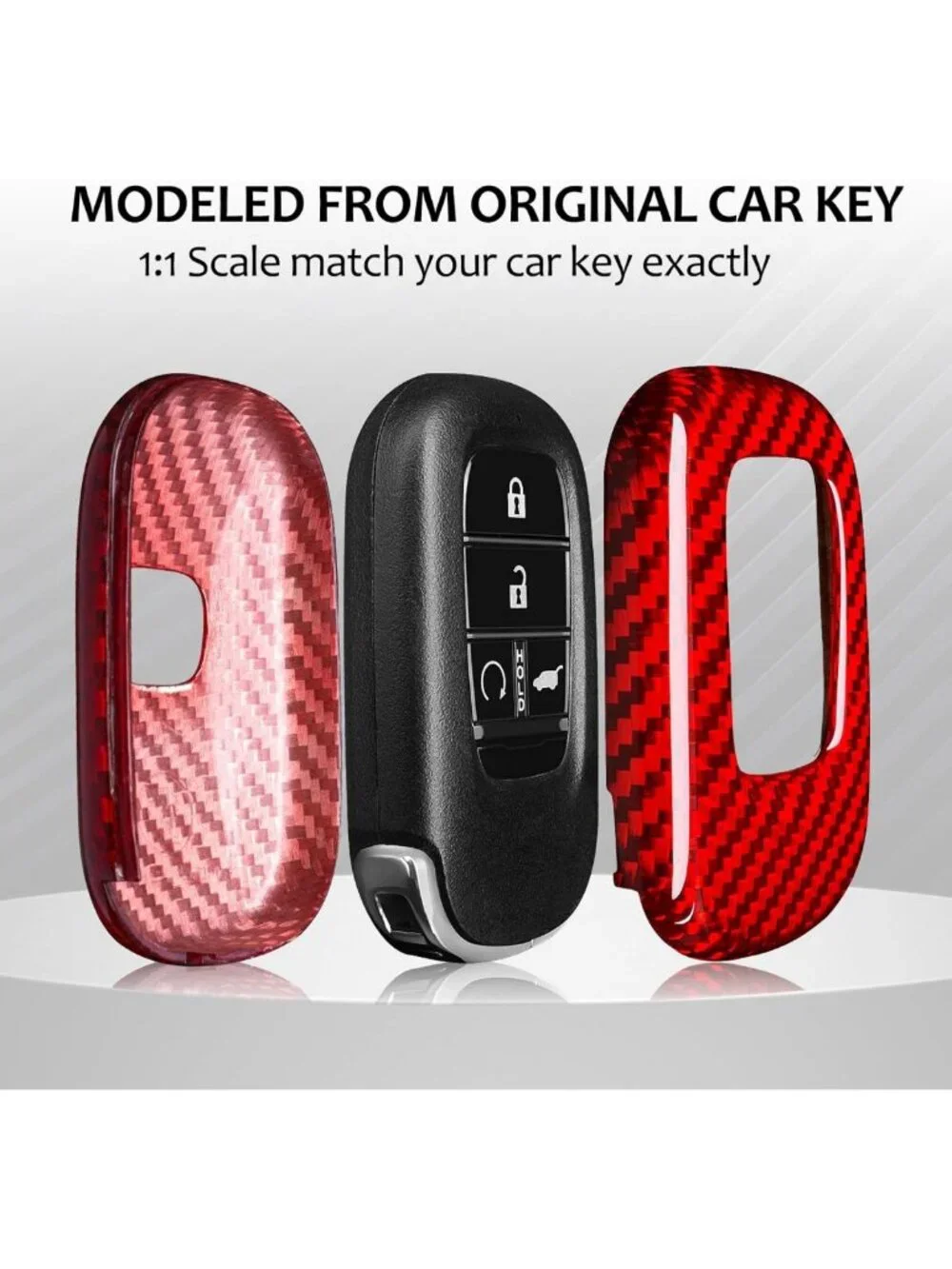 Real Carbon Fiber Key Fob Cover for Honda Civic Accord CR-V HR-V Pilot - Red